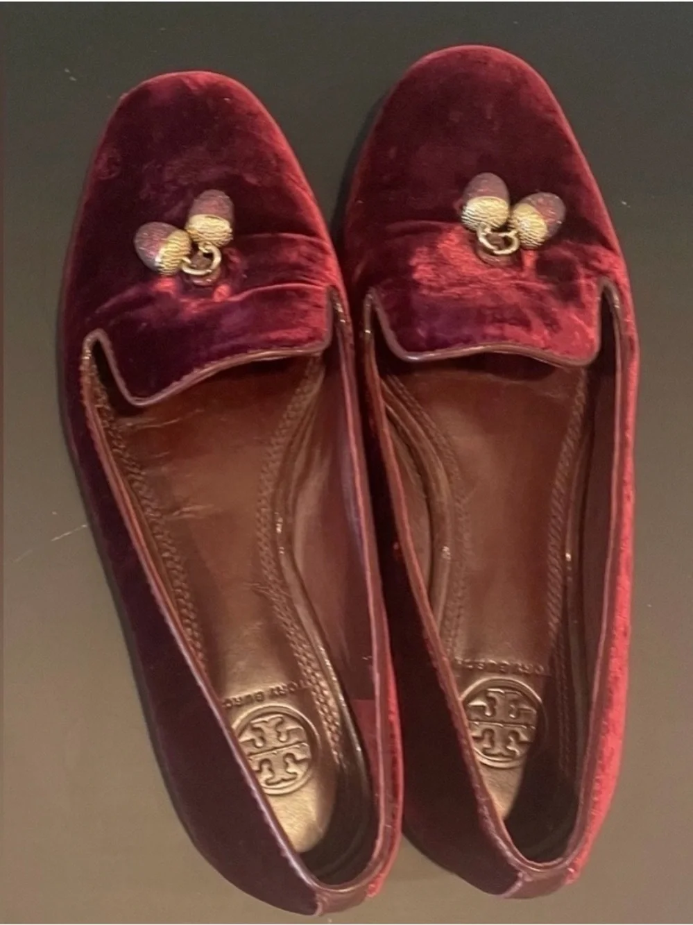 Tory Burch Burgundy Velvet Acorn Charm
